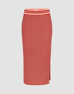 Orange Women's Urban Revivo Striped Knitted A-Line Skirts | TEO751BT