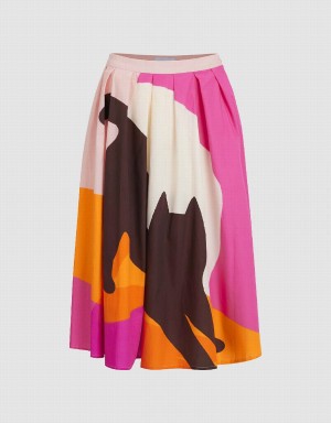 Pink Multicolor Women's Urban Revivo Printed Midi A-Line Skirts | XCI7310AM