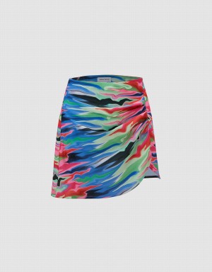 Pink Multicolor Women's Urban Revivo Printed Asymmetric Mini Skirts | DVS4528LH