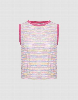 Pink Multicolor Women's Urban Revivo Rainbow Knitted Tank Top | TSF10016QZ