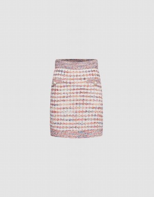 Pink White Women's Urban Revivo Contrast Trim Colorful Tweed Knitted Skirts | XGF6911JN