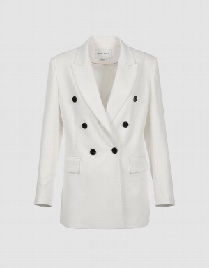 Pink White Women's Urban Revivo Plain Double Breasted Blazers | EMS9657BH