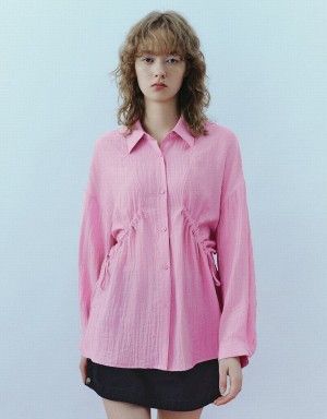 Pink Women's Urban Revivo Button Up Loose A-Line Shirts | JTE9449AS