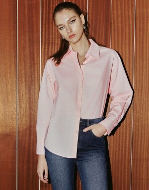 Pink Women's Urban Revivo Button Up Straight Shirts | VYT93100HF