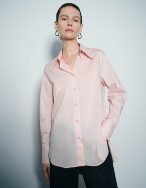 Pink Women's Urban Revivo Button Up Straight Shirts | TPL2147XE