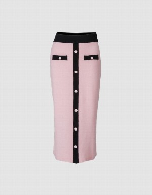 Pink Women's Urban Revivo Contrast Color Knitted Skirts | IAW3951SU