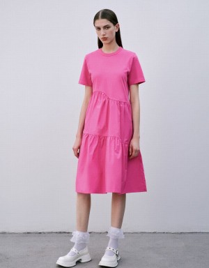 Pink Women's Urban Revivo Crew Neck A-Line Dress | MJP2745CR