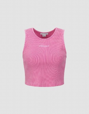 Pink Women's Urban Revivo Crew Neck Tank Top | JIJ818ZI