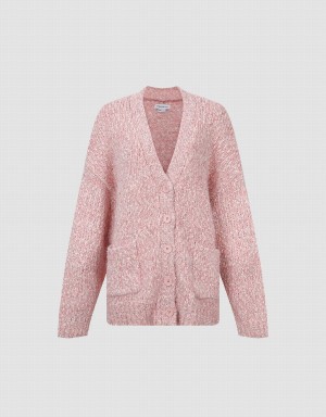 Pink Women's Urban Revivo Drop Shoulder Sleeve V-Neck Knitted Cardigan | KLA6476DH