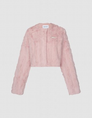 Pink Women's Urban Revivo Furry Crew Neck Straight Coats | KTD6230LN