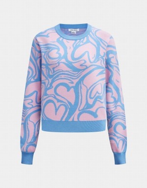 Pink Women's Urban Revivo Heart Pattern Jacquard Sweaters | GLW1473HF