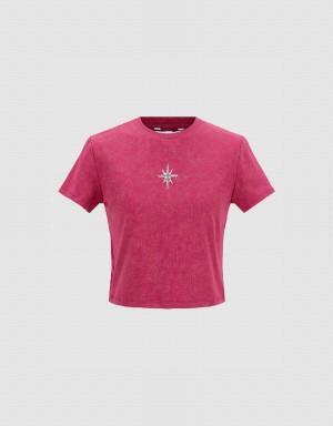 Pink Women's Urban Revivo Hexagram Printed Crew Neck Skinny T Shirts | UJG6076RI