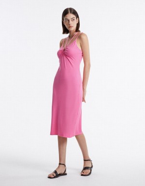 Pink Women's Urban Revivo Knit With Ring Detail Dress | IQE8820QF