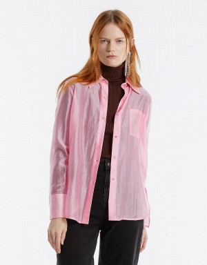 Pink Women's Urban Revivo Patch Pocket Shirts | GHH4528QX