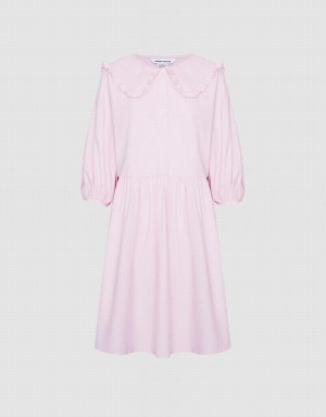 Pink Women's Urban Revivo Plain Statement Collar Skater Dress | BGE348BP