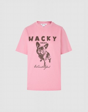 Pink Women's Urban Revivo Printed Crew Neck Straight T Shirts | NPC915TI