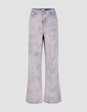 Pink Women's Urban Revivo Printed Wide-Leg Jeans | ECV5793LS