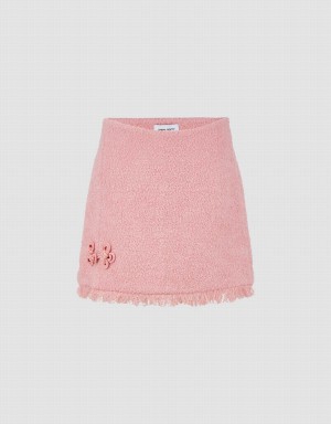 Pink Women's Urban Revivo Raw Hem Tweed Mini A-Line Skirts | MGV9365RW