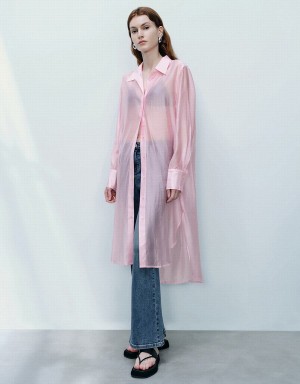 Pink Women's Urban Revivo Sheer Long Straight Shirts | NTW815KR