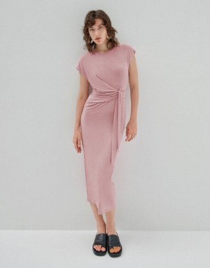 Pink Women's Urban Revivo Sleeveless Crew Neck Skinny Dress | RRP10031LC