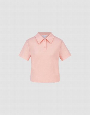 Pink Women's Urban Revivo Standard Sleeve Straight Polo Shirts | UOJ977IZ