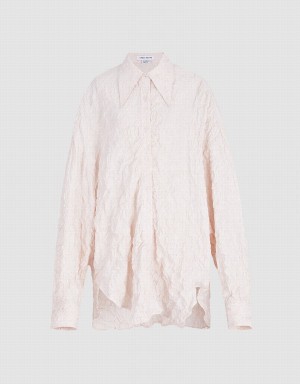 Pink Women's Urban Revivo Textured Long Sleeve Shirts | RUE8650HQ