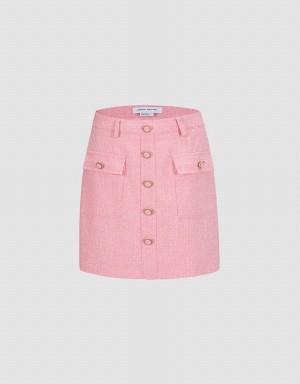 Pink Women's Urban Revivo Textured With Buttons Skirts | JUA4964IZ