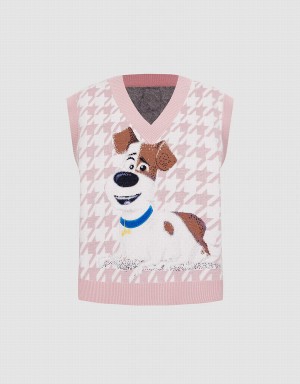 Pink Women's Urban Revivo The Secret Life Of Pets Houndstooth Tank Top | YLQ717KE