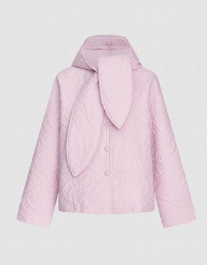 Pink Women's Urban Revivo Tie Front Hooded Textured Winter Coats | EWC10028TW