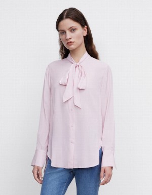 Pink Women's Urban Revivo Tie Up Bow Flowy Shirts | GIO10038YM