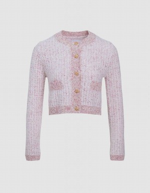 Pink Women's Urban Revivo Tweed Button Up Cardigan | FUW9144TO