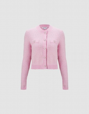 Pink Women's Urban Revivo Tweed Button Up Cardigan | EWA8375MB