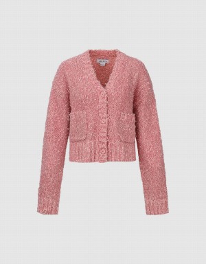 Pink Women's Urban Revivo V-Neck Knitted Cardigan | ZOH5620XU