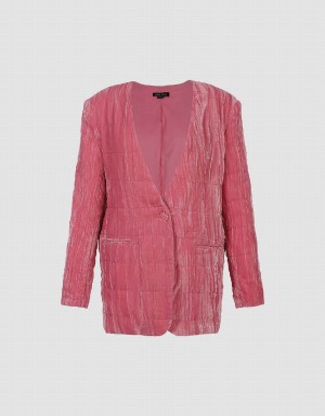 Pink Women's Urban Revivo V-Neck Straight Jackets | YPE6983ET