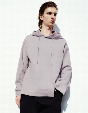 Purple Men's Urban Revivo Hooded Straight Sweatshirts | SHN5390NU