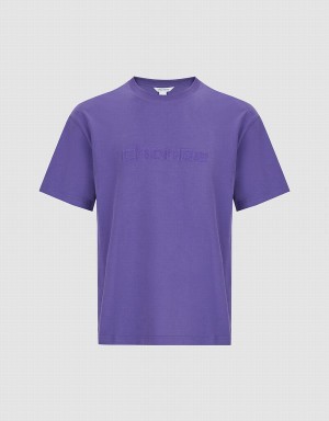 Purple Men's Urban Revivo Letter Embossed Crew Neck T Shirts | WUX5374PI