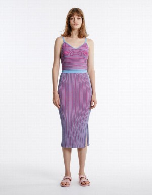 Purple Multicolor Women's Urban Revivo Striped Midi Knit Skirts | OBT4774EY