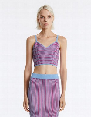 Purple Multicolor Women's Urban Revivo Striped Knit Tank Top | AAY3175IZ