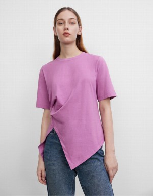 Purple Women's Urban Revivo Asymmetric Crew Neck Regular T Shirts | EBB2452GI