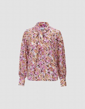 Purple Women's Urban Revivo Bow Detail Floral Blouse | HDR7568UX