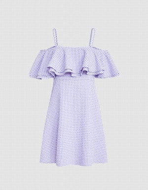 Purple Women's Urban Revivo Checkered Ruffle Cami Dress | YFH5547SB