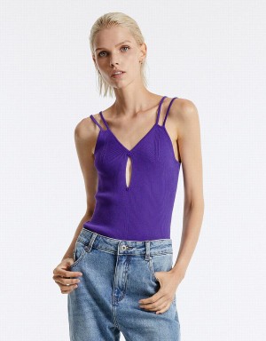 Purple Women's Urban Revivo Cut Out Knitted Camisole Tank Top | FGY7080NS