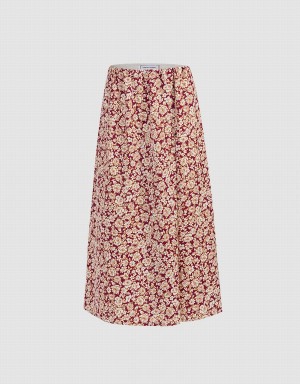 Purple Women's Urban Revivo Floral Print A-Line Skirts | ABZ10019QX