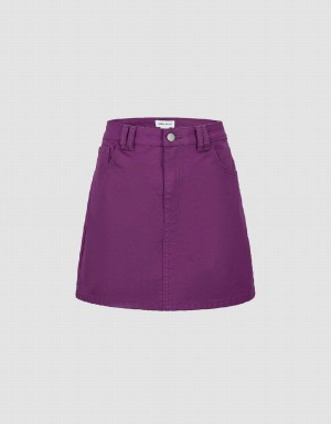 Purple Women's Urban Revivo Mini A-Line Denim Skirts | GXP3676UQ