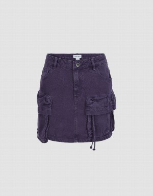 Purple Women's Urban Revivo Multi-Pocket Straight Denim Skirts | QDT968ZI