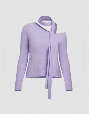 Purple Women's Urban Revivo One Shoulder Knitted Cardigan | GSY8950WS