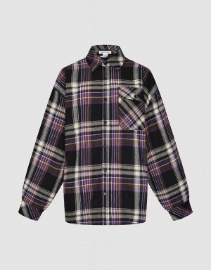 Purple Women's Urban Revivo Plaid Straight Shirts | HYS6242KS