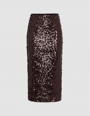 Purple Women's Urban Revivo Sequins Midi Straight Skirts | UQP2235WJ