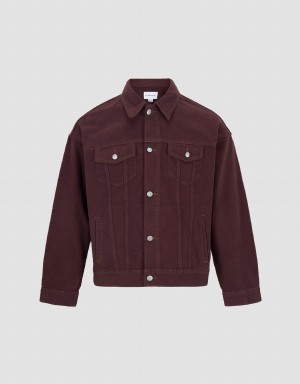 Red Men's Urban Revivo Button Up Denim Jackets | UYK140AQ