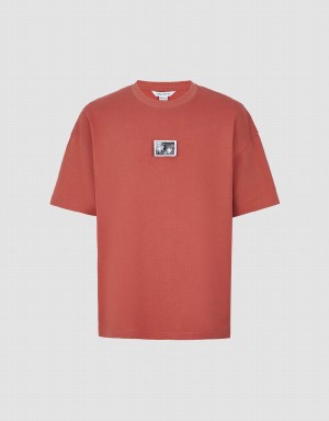 Red Men's Urban Revivo Crew Neck Loose T Shirts | XVP8787EJ